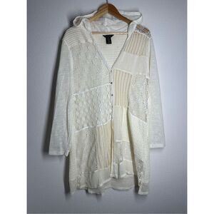 Multiples Boho Crochet Patchwork Duster Cardigan Cream Size XL